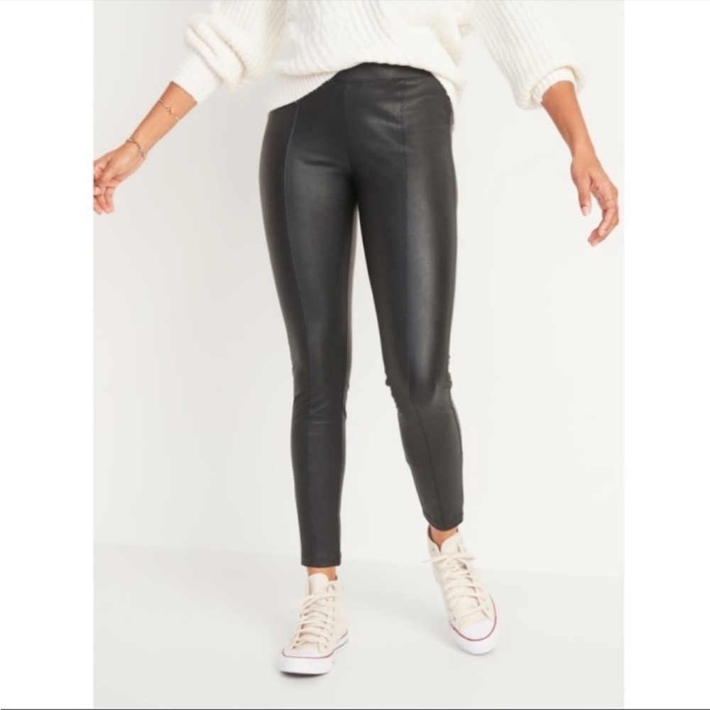 Old Navy Stevie High Rise Secret Slim Pants Skinny Faux Leather Black Size XL